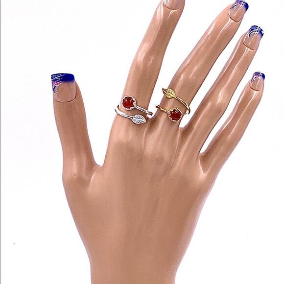 CARNELIAN Silver plated leaf ring adjustable hand crafted - Picture 2 of 3
